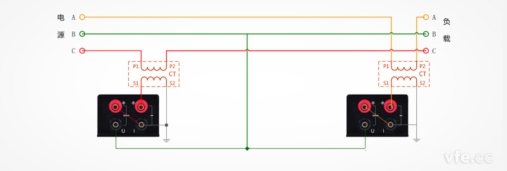 DP800數(shù)字功率計電壓直測、電流測互感器接線圖