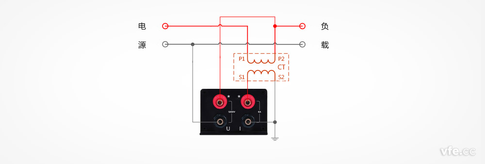 DP800數(shù)字功率計(jì)用于電壓直測、電流用互感器單相雙線系統(tǒng)測量接線圖