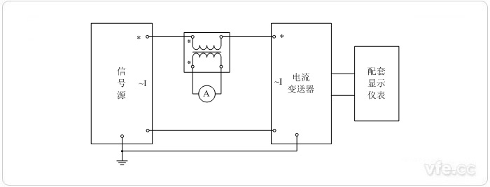 數(shù)字輸出電流變送器校準接線圖(電流互感器擴展標準表量程) 數(shù)字輸出電流變送器校準接線圖(電流互感器擴展標準表量程)